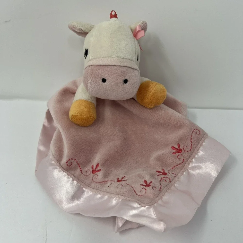 Nurture Security Lovey Pink Cow Plush Stuffed‎ Animal Soft Satin lovies 13 x 14